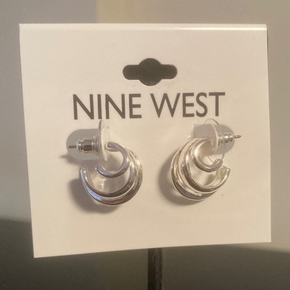 Nine West Silver Double Hoop Earrings - Picture 1 of 1